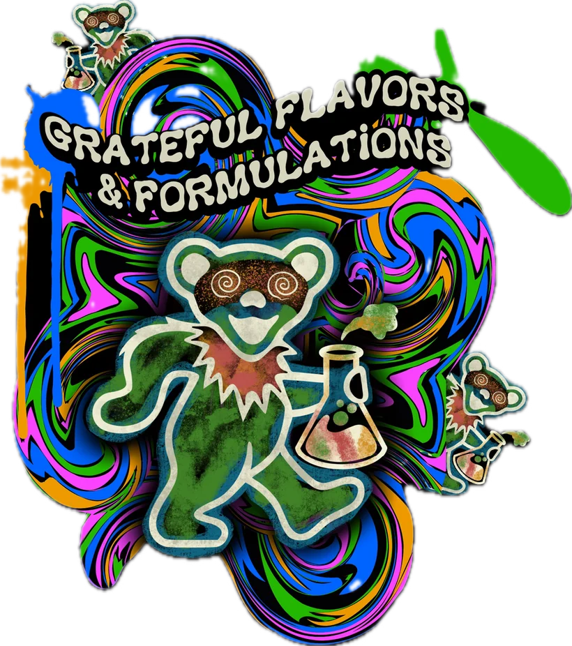 Grateful Flavors & Formulations — dancing bear holding an Erlenmeyer flask